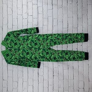Mojang Minecraft Creeper Hooded Zip Up Romper/Jumpsuit Pajama in Green/Black